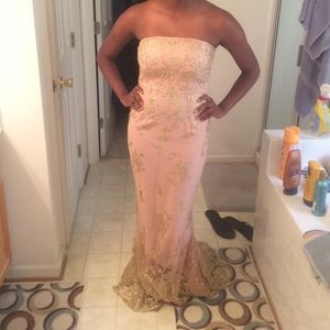 Light Pink gold embroidered Floor Length Dress